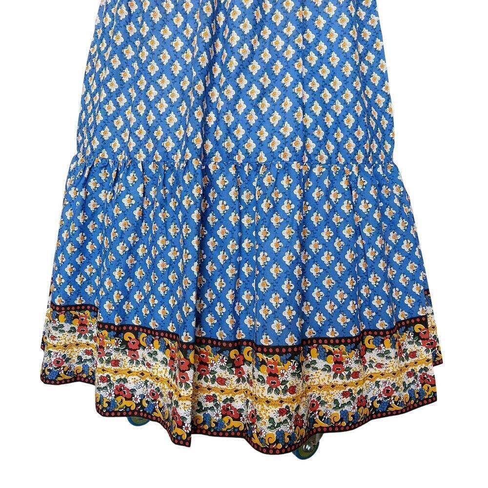 Vintage 70s Prairie Maxi Dress Size M 11 Blue Floral Calico Tiered Terri Juniors - Picture 6 of 12